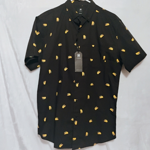 visive Other - Visive Taco Print Short Sleeve Button Mens Medium AOP Novelty Unique Tacos NWT D